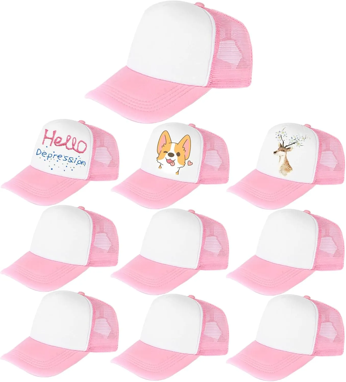 10 Pack Kids Trucker Hats Boys Girls Colorful Baseball Hats Adjustable Sublimation Blank Mesh Plain Baseball Caps