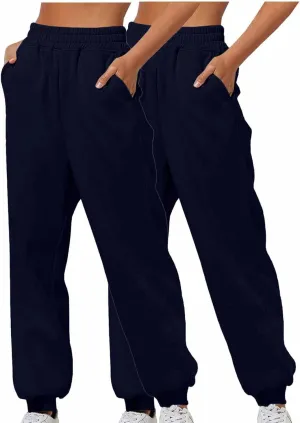 2 Pack Womens Sweatpants High Waits Jogger Pants 2024 Baggy Wide Fleece Lined Wide Leg Pants with Pockets