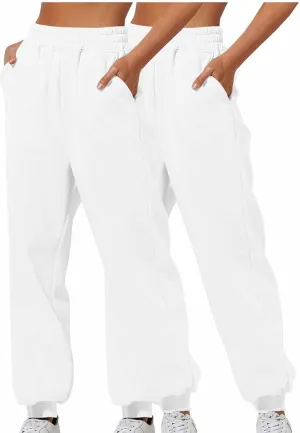 2 Pack Womens Sweatpants High Waits Jogger Pants 2024 Baggy Wide Fleece Lined Wide Leg Pants with Pockets