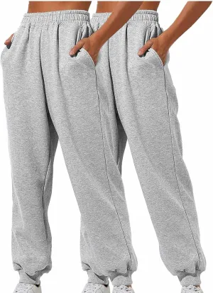 2 Pack Womens Sweatpants High Waits Jogger Pants 2024 Baggy Wide Fleece Lined Wide Leg Pants with Pockets