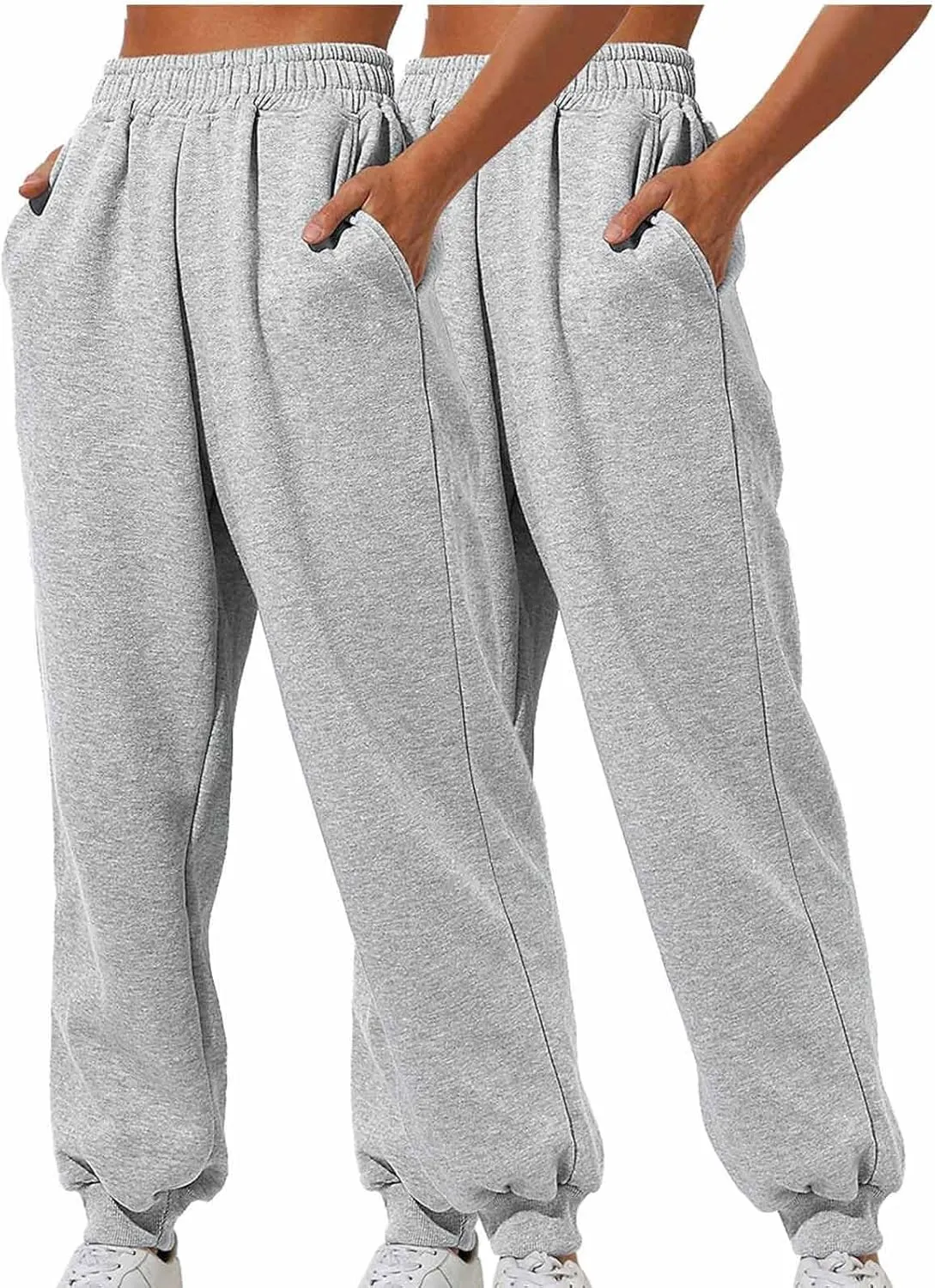 2 Pack Womens Sweatpants High Waits Jogger Pants 2024 Baggy Wide Fleece Lined Wide Leg Pants with Pockets
