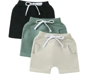 3 Pack Toddler Baby Boy Girl Shorts Solid Color Cotton Terry Casual Shorts Elastic Waist Jogger Shorts Pants