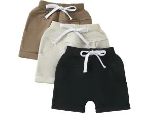 3 Pack Toddler Baby Boy Girl Shorts Solid Color Cotton Terry Casual Shorts Elastic Waist Jogger Shorts Pants