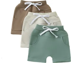 3 Pack Toddler Baby Boy Girl Shorts Solid Color Cotton Terry Casual Shorts Elastic Waist Jogger Shorts Pants
