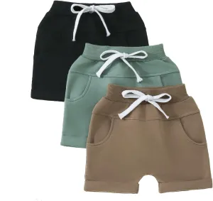 3 Pack Toddler Baby Boy Girl Shorts Solid Color Cotton Terry Casual Shorts Elastic Waist Jogger Shorts Pants