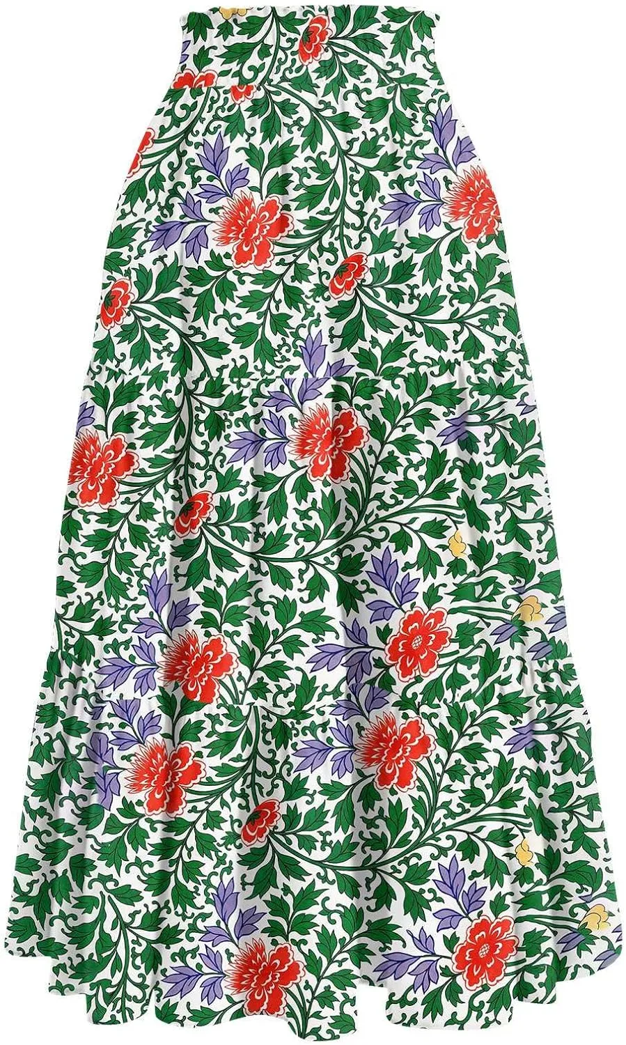 ADHOWBEW Boho Skirts for Women Flowy Cute Ruffle Midi Length Plus Size Beach A Line Casual High Waisted Trendy Spring Skirts