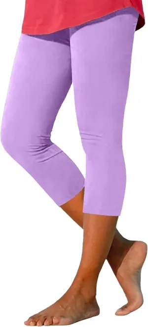 aihihe Women's Capri Leggings High Waist Workout Yoga Pants 3/4 Length Summer Casual Beach Pants Soft Comfy Cropped Trousers
