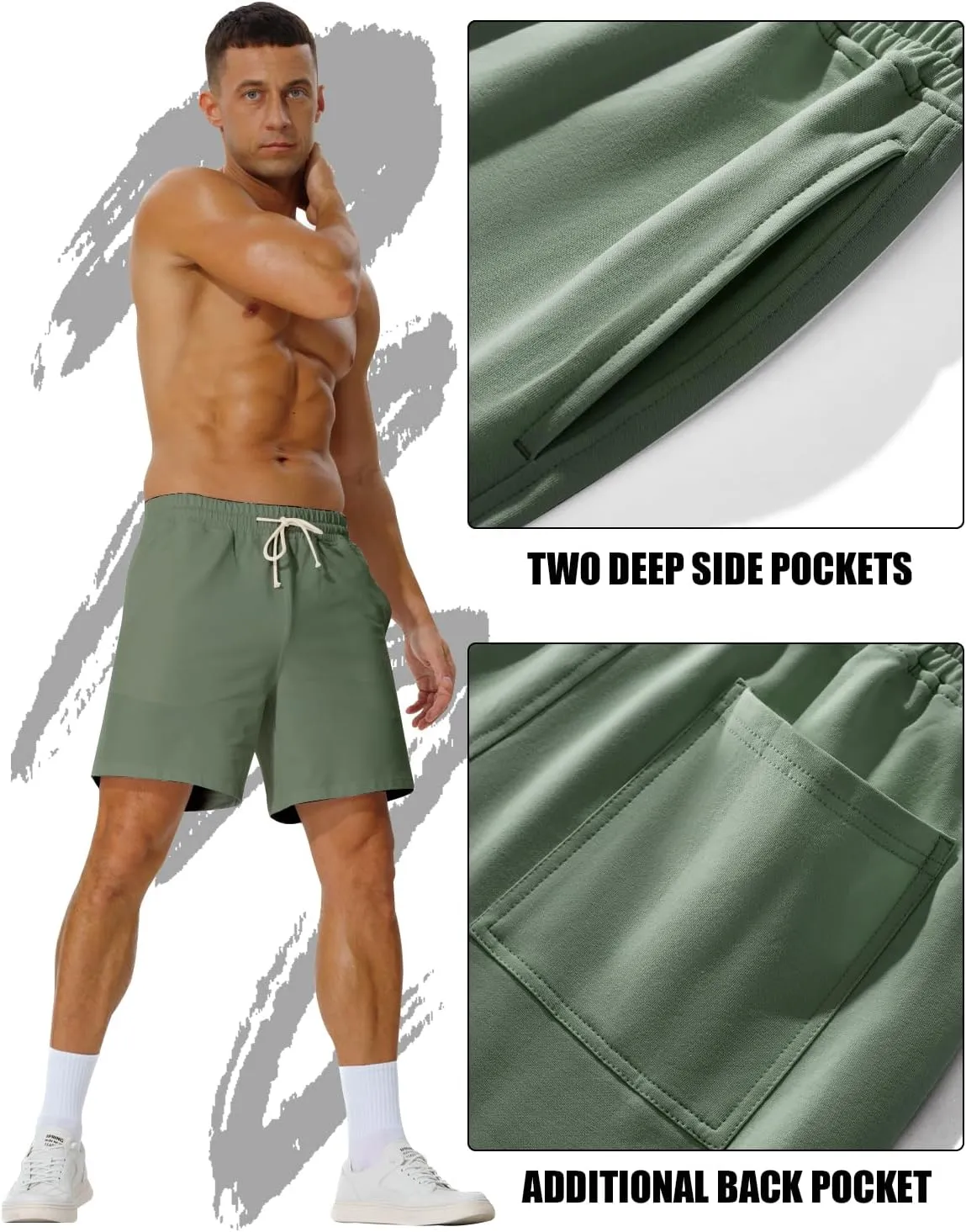 AIMPACT Mens Cotton Shorts 7'' Inseam Sweat Workout Gym Shorts Above Knee Jogger Lounge Casual Shorts with Pockets