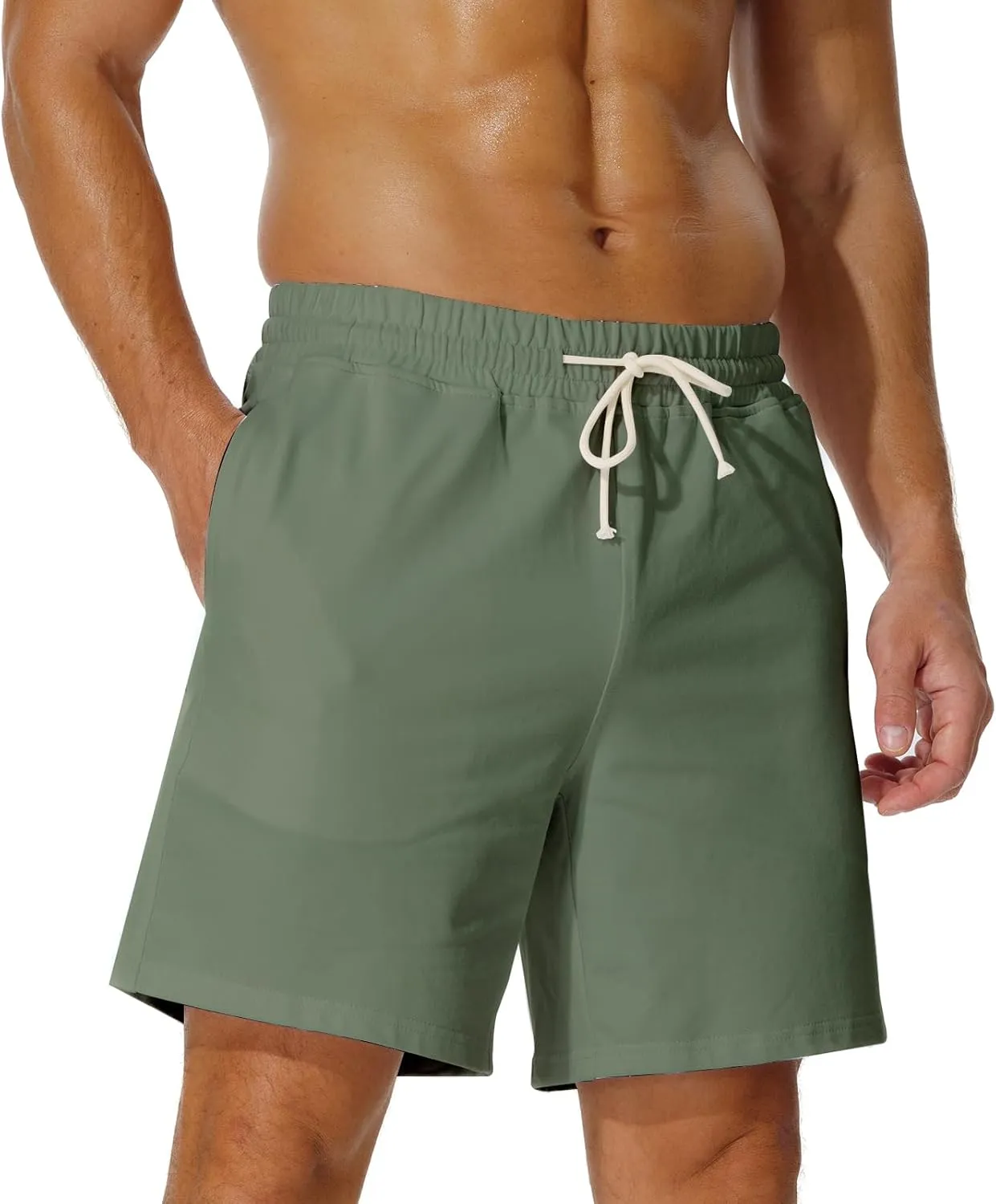AIMPACT Mens Cotton Shorts 7'' Inseam Sweat Workout Gym Shorts Above Knee Jogger Lounge Casual Shorts with Pockets