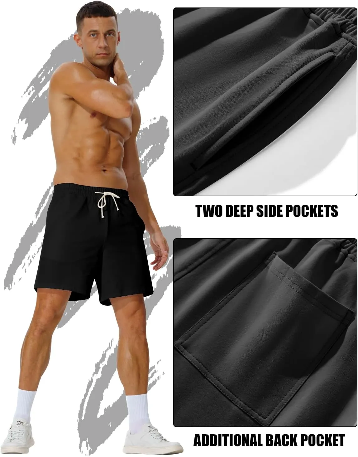 AIMPACT Mens Cotton Shorts 7'' Inseam Sweat Workout Gym Shorts Above Knee Jogger Lounge Casual Shorts with Pockets