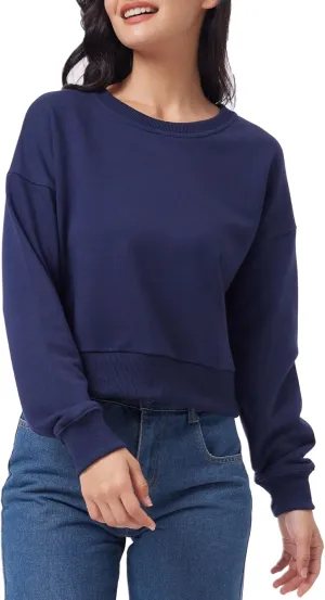 Amazhiyu Women's Cropped Sweatshirt French Terry Crew Neck Long Sleeve Pullover