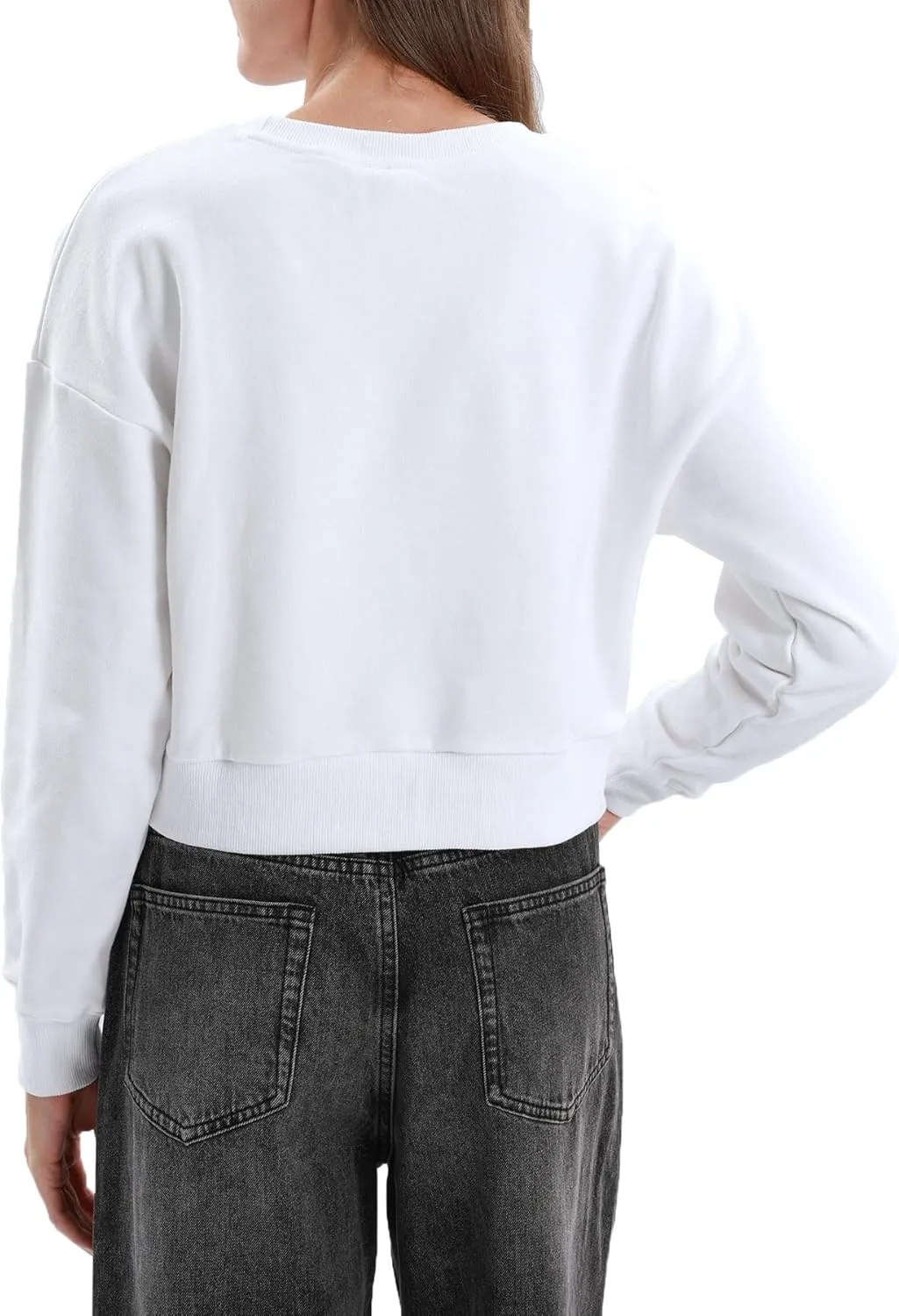 Amazhiyu Women's Cropped Sweatshirt French Terry Crew Neck Long Sleeve Pullover