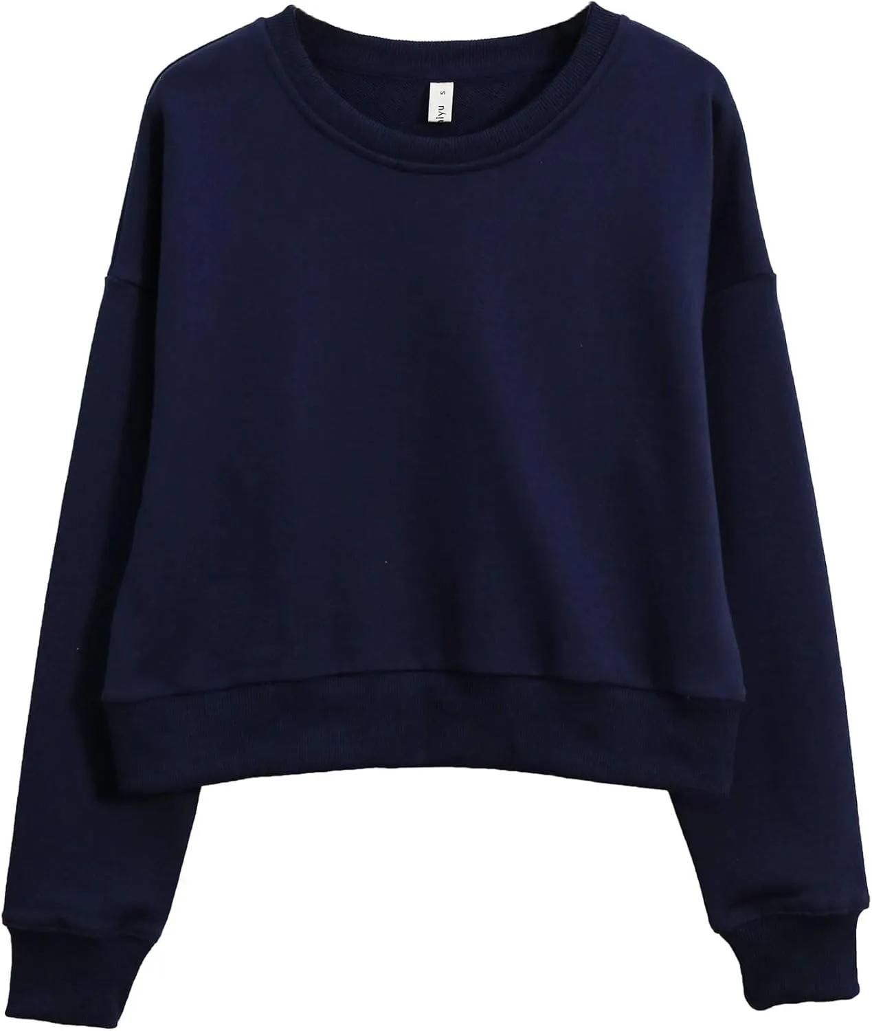 Amazhiyu Women's Cropped Sweatshirt French Terry Crew Neck Long Sleeve Pullover