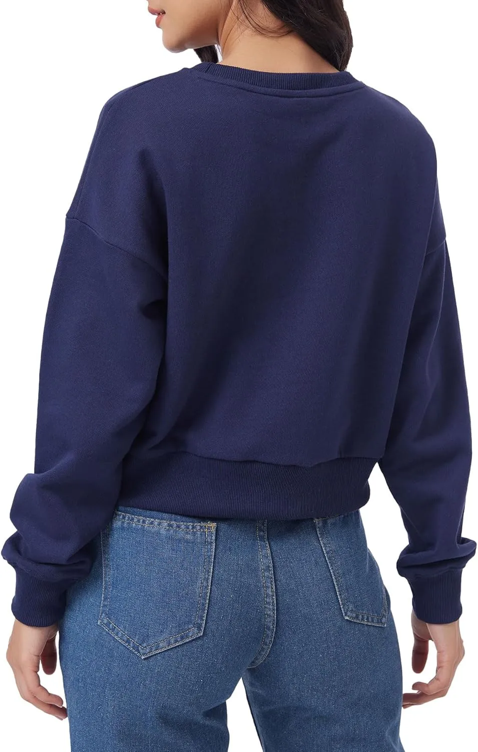 Amazhiyu Women's Cropped Sweatshirt French Terry Crew Neck Long Sleeve Pullover
