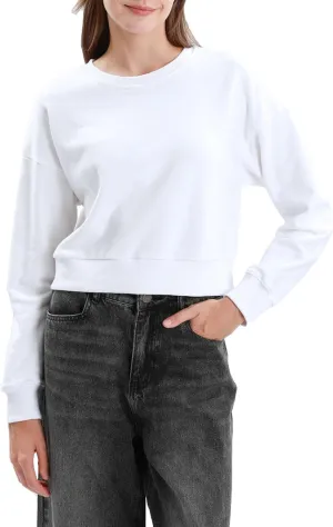Amazhiyu Women's Cropped Sweatshirt French Terry Crew Neck Long Sleeve Pullover
