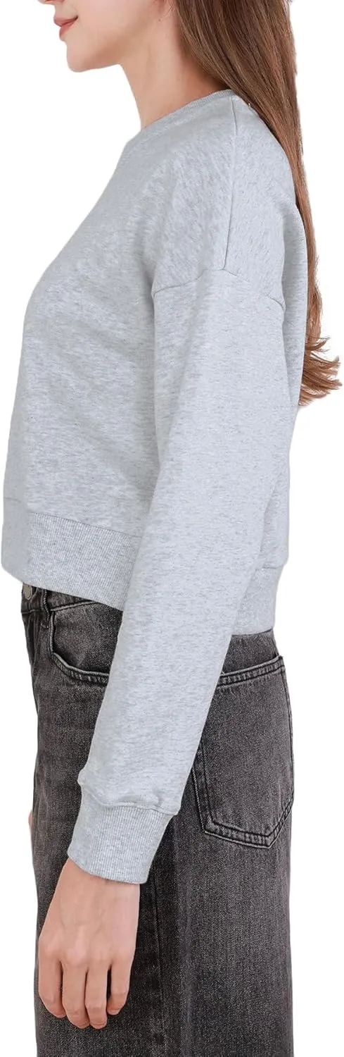 Amazhiyu Women's Cropped Sweatshirt French Terry Crew Neck Long Sleeve Pullover