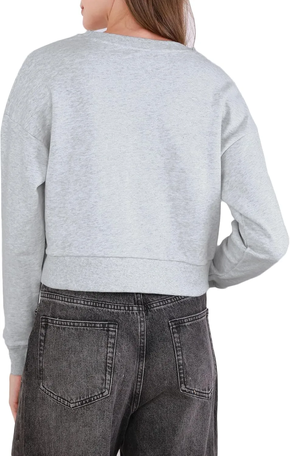 Amazhiyu Women's Cropped Sweatshirt French Terry Crew Neck Long Sleeve Pullover