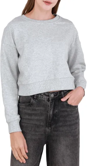Amazhiyu Women's Cropped Sweatshirt French Terry Crew Neck Long Sleeve Pullover