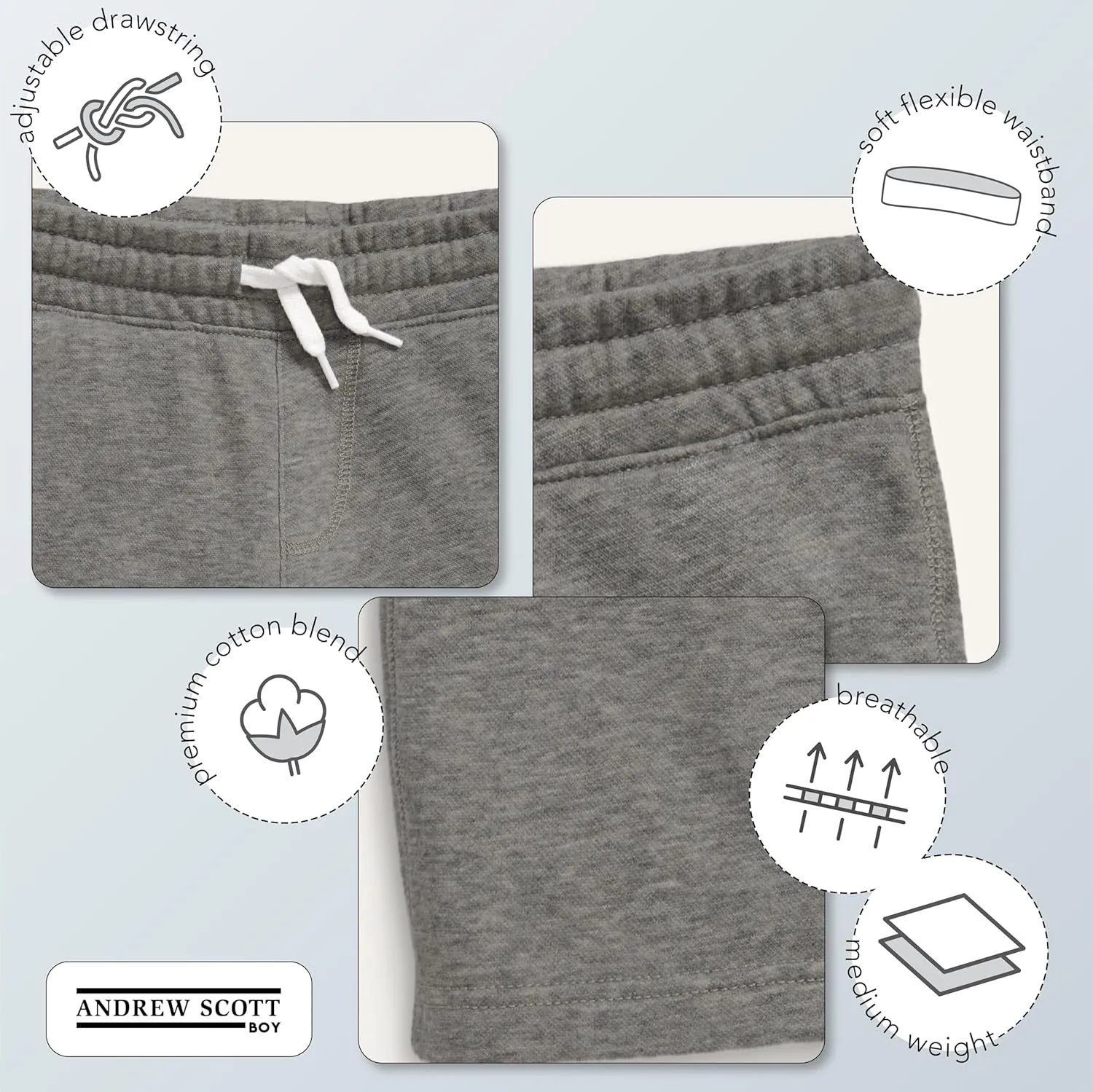 Andrew Scott Boys Basketball Shorts | Casual - Athletic Sport Drawstring Pull On Cotton Shorts | Multi Packs & Colors