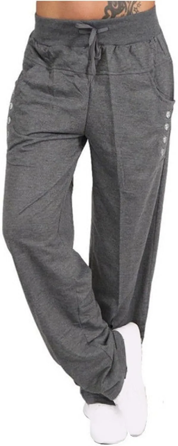 Anjikang Baggy Casual Pants for Women High Elastic Waist Wide Leg Straight Trousers Plus Size Workout Sports Yoga Sweat Pants