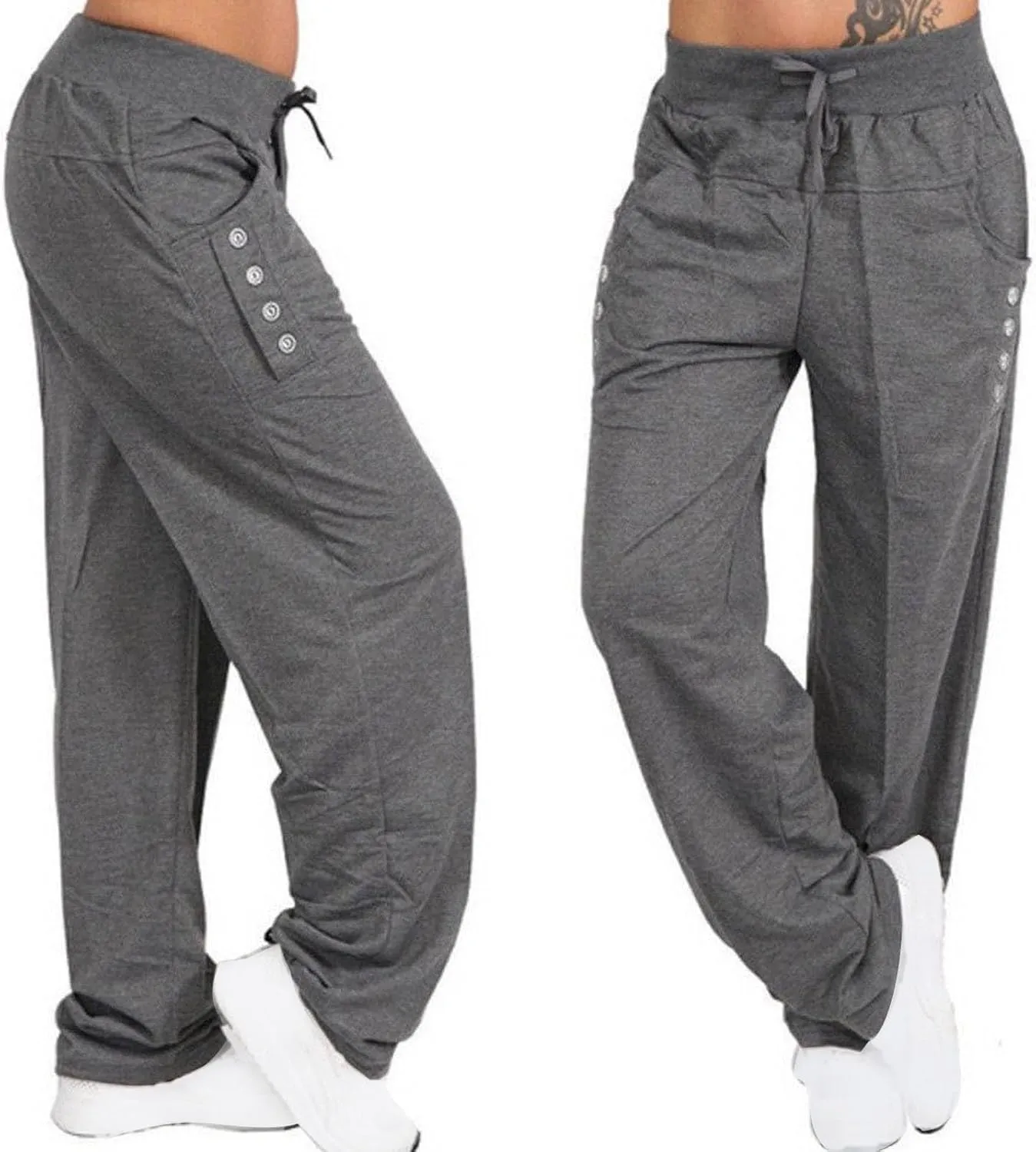Anjikang Baggy Casual Pants for Women High Elastic Waist Wide Leg Straight Trousers Plus Size Workout Sports Yoga Sweat Pants