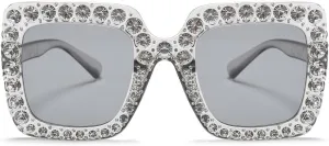 Armear Trendy Rhinestone Square Sunglasses Women Oversized Crystal Frame Designer Gradient Lens Eyeglasses 67mm