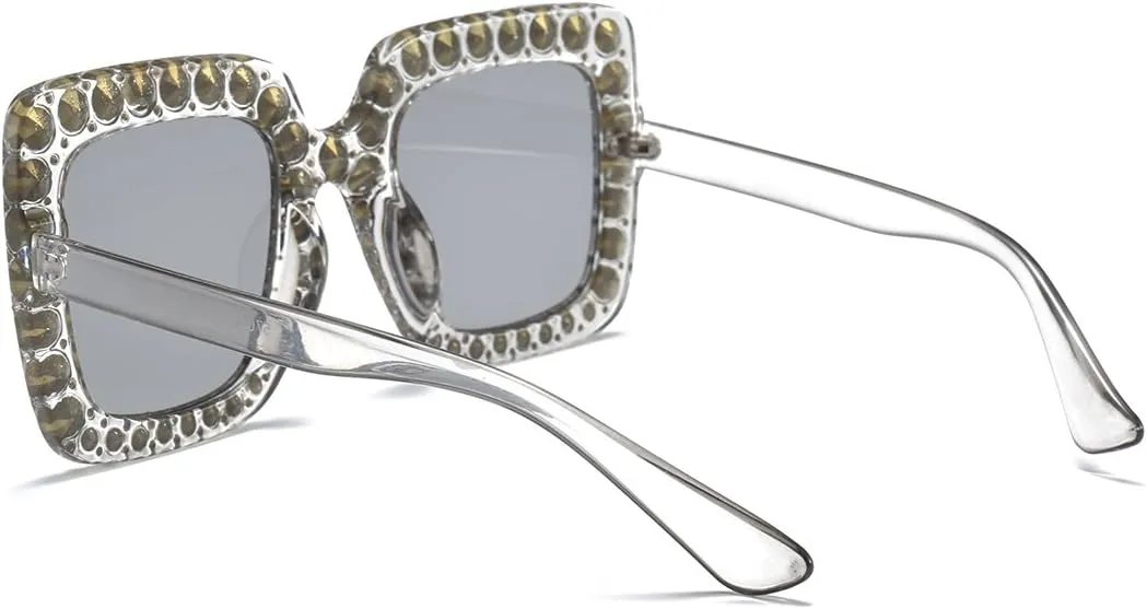 Armear Trendy Rhinestone Square Sunglasses Women Oversized Crystal Frame Designer Gradient Lens Eyeglasses 67mm