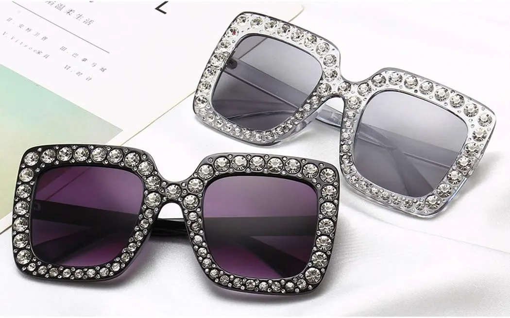 Armear Trendy Rhinestone Square Sunglasses Women Oversized Crystal Frame Designer Gradient Lens Eyeglasses 67mm