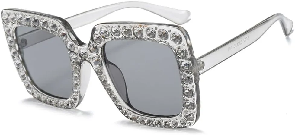 Armear Trendy Rhinestone Square Sunglasses Women Oversized Crystal Frame Designer Gradient Lens Eyeglasses 67mm