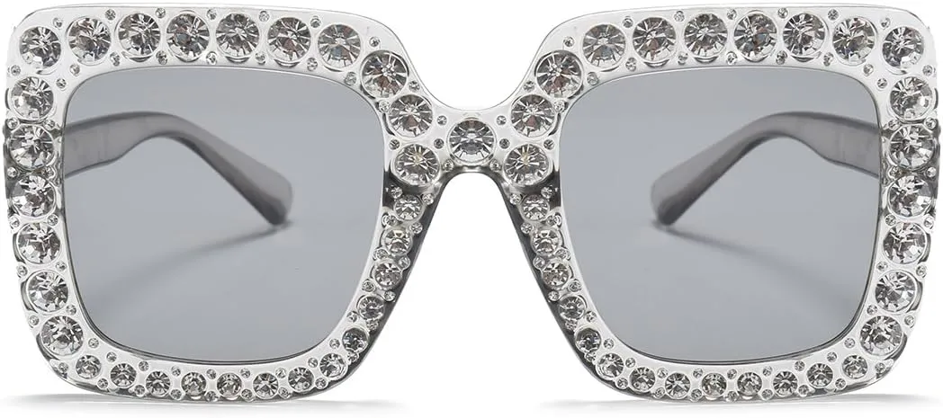 Armear Trendy Rhinestone Square Sunglasses Women Oversized Crystal Frame Designer Gradient Lens Eyeglasses 67mm