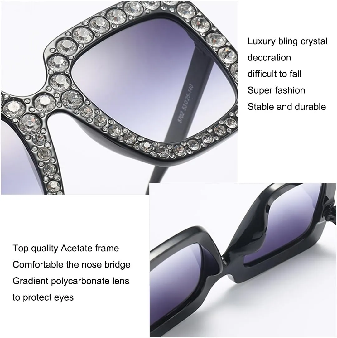 Armear Trendy Rhinestone Square Sunglasses Women Oversized Crystal Frame Designer Gradient Lens Eyeglasses 67mm