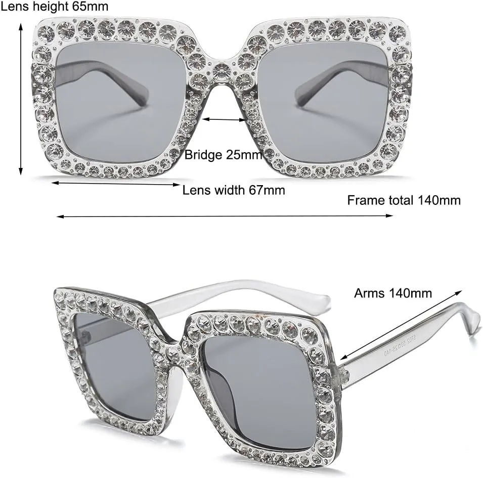 Armear Trendy Rhinestone Square Sunglasses Women Oversized Crystal Frame Designer Gradient Lens Eyeglasses 67mm