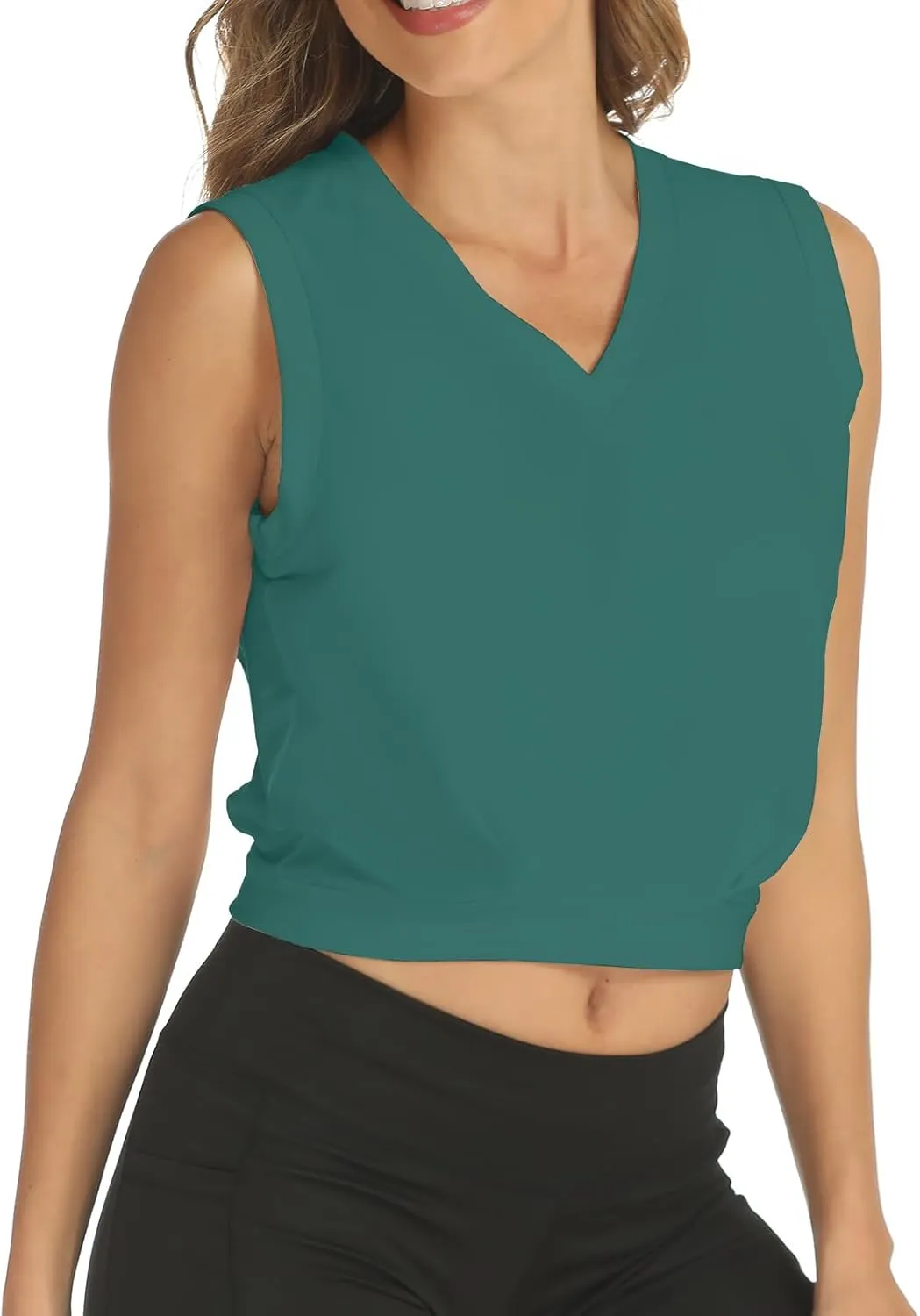 ARRIVE GUIDE Crop Top Athletic Shirts for Women Cute Sleeveless Yoga Tops Running Gym Cotton Cropped Workout Clothes