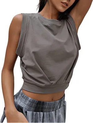 ARRIVE GUIDE Crop Top Athletic Shirts for Women Cute Sleeveless Yoga Tops Running Gym Cotton Cropped Workout Clothes