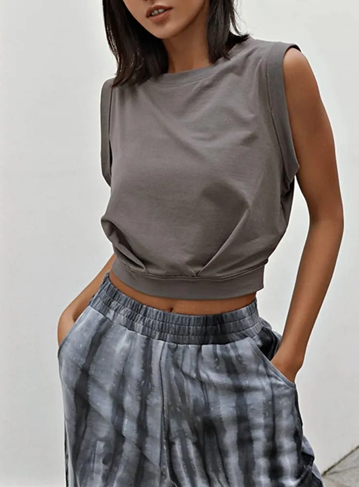 ARRIVE GUIDE Crop Top Athletic Shirts for Women Cute Sleeveless Yoga Tops Running Gym Cotton Cropped Workout Clothes