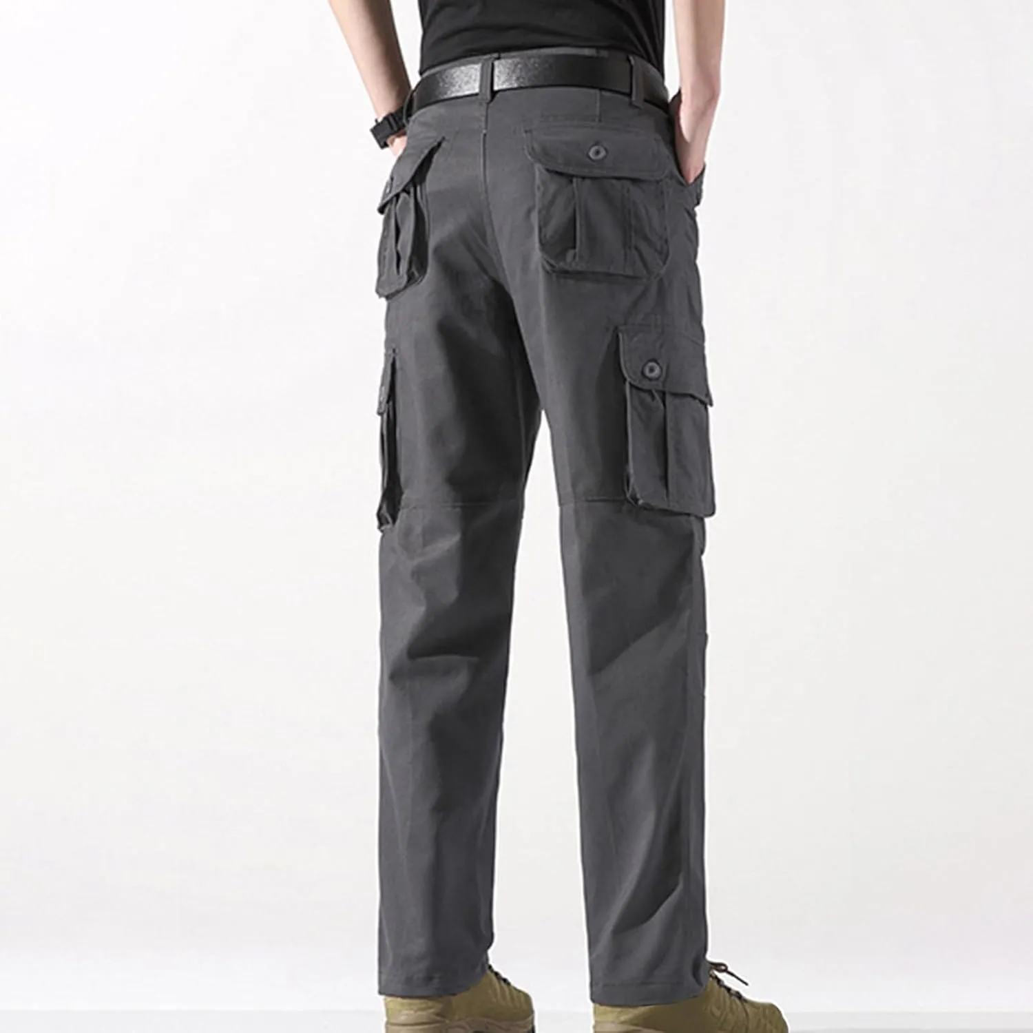 Aymnlox Men's Casual Cargo Sweatpants Heavy Cotton Waist Drawstring Joggers Trousers Hiking Workout Pants with Multi Pockets