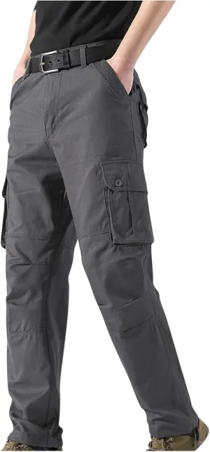 Aymnlox Men's Casual Cargo Sweatpants Heavy Cotton Waist Drawstring Joggers Trousers Hiking Workout Pants with Multi Pockets