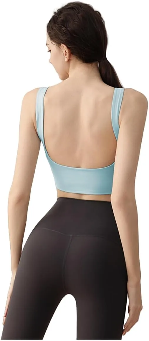 Backless Tank with Grip Lining Women's Sexy Open Back Workout Sleeveless Crop Top Slim Fit for Women Sport Shirts Cute Tops