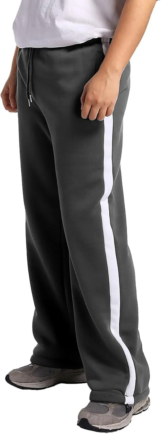 Baggy Sweatpants Men Heavyweight Side Stripe Fleece Sweat Pants Drawstring Elastic Waist Casual Workout Joggers Pockets