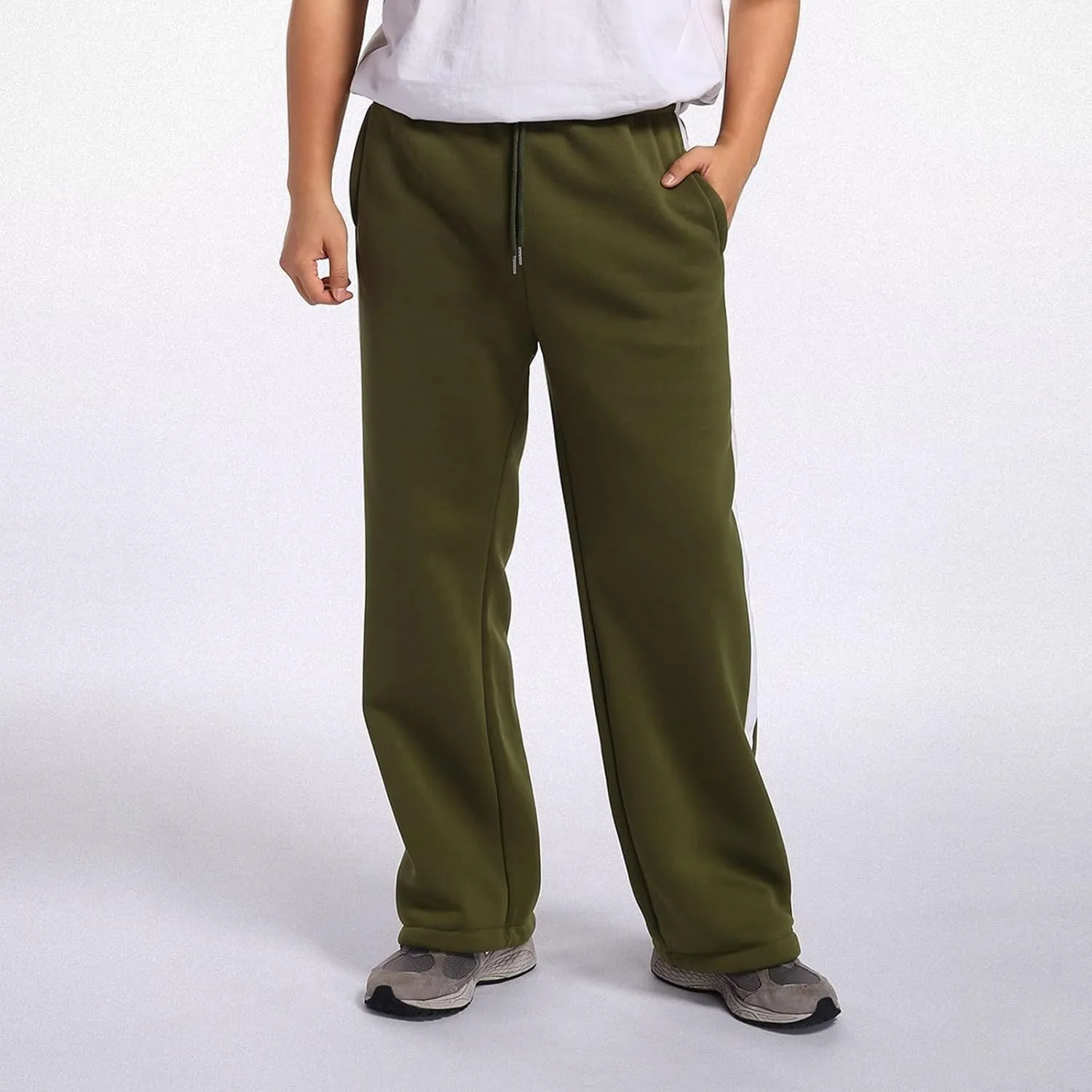 Baggy Sweatpants Men Heavyweight Side Stripe Fleece Sweat Pants Drawstring Elastic Waist Casual Workout Joggers Pockets