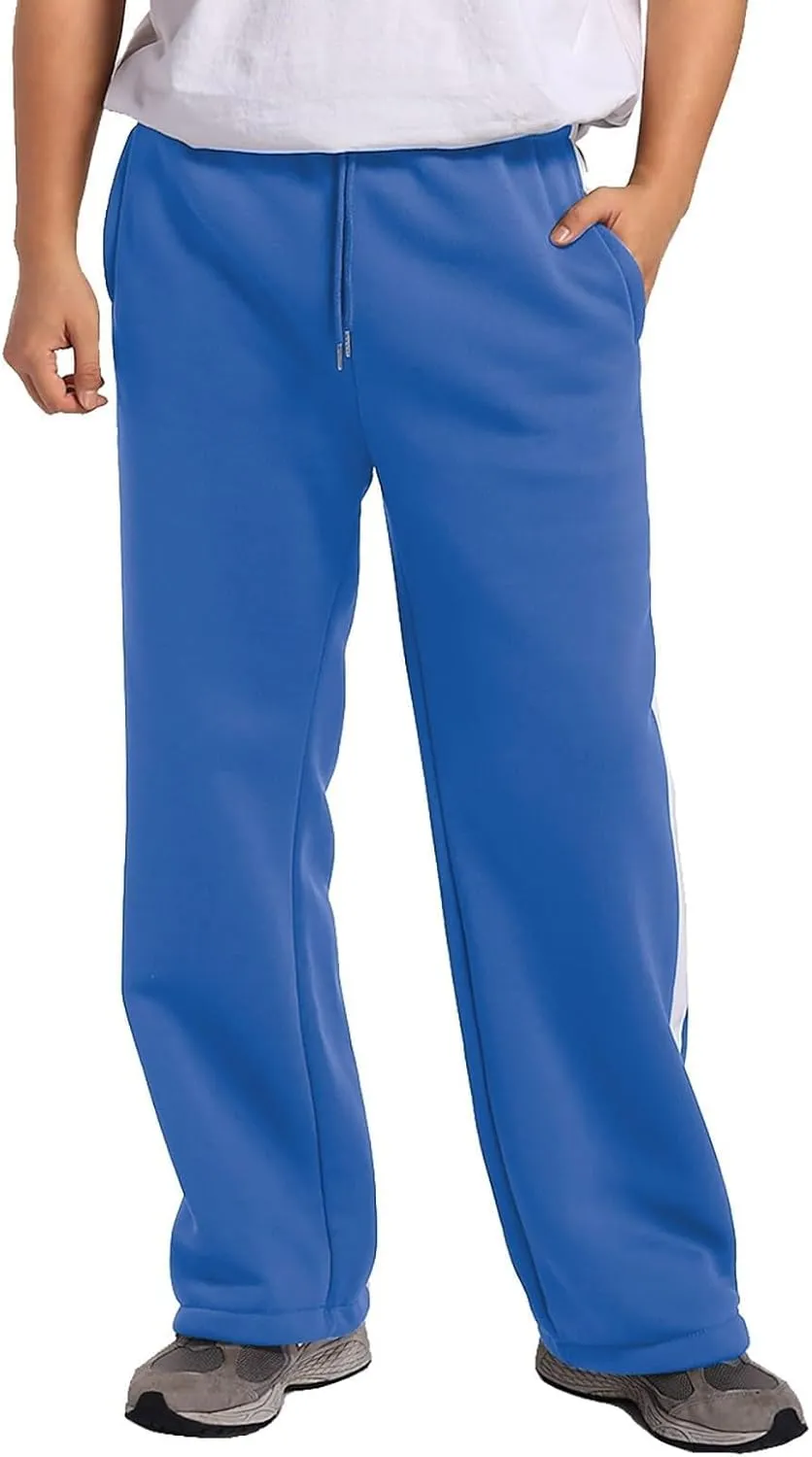 Baggy Sweatpants Men Heavyweight Side Stripe Fleece Sweat Pants Drawstring Elastic Waist Casual Workout Joggers Pockets