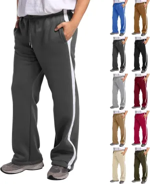 Baggy Sweatpants Men Heavyweight Side Stripe Fleece Sweat Pants Drawstring Elastic Waist Casual Workout Joggers Pockets