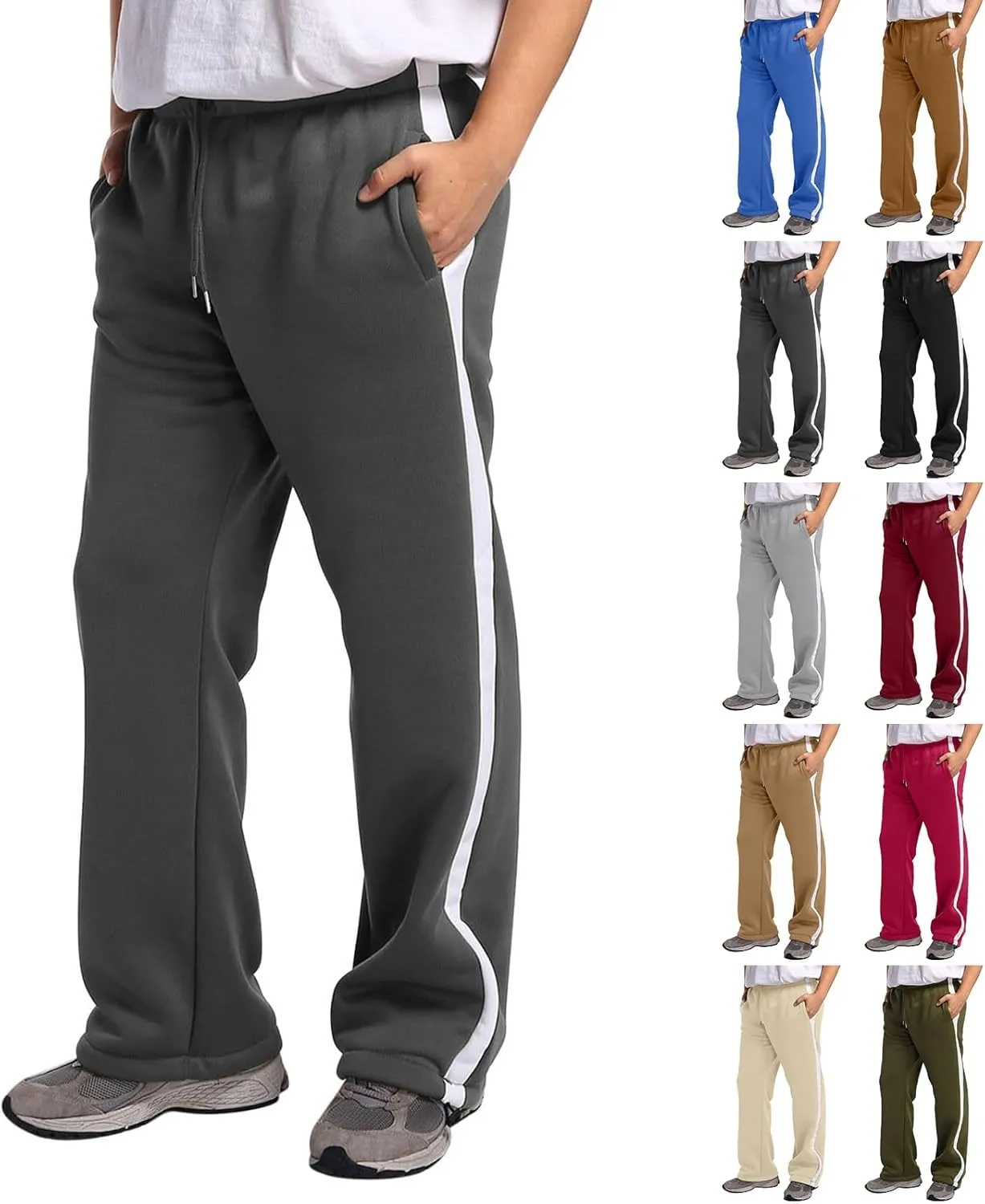 Baggy Sweatpants Men Heavyweight Side Stripe Fleece Sweat Pants Drawstring Elastic Waist Casual Workout Joggers Pockets