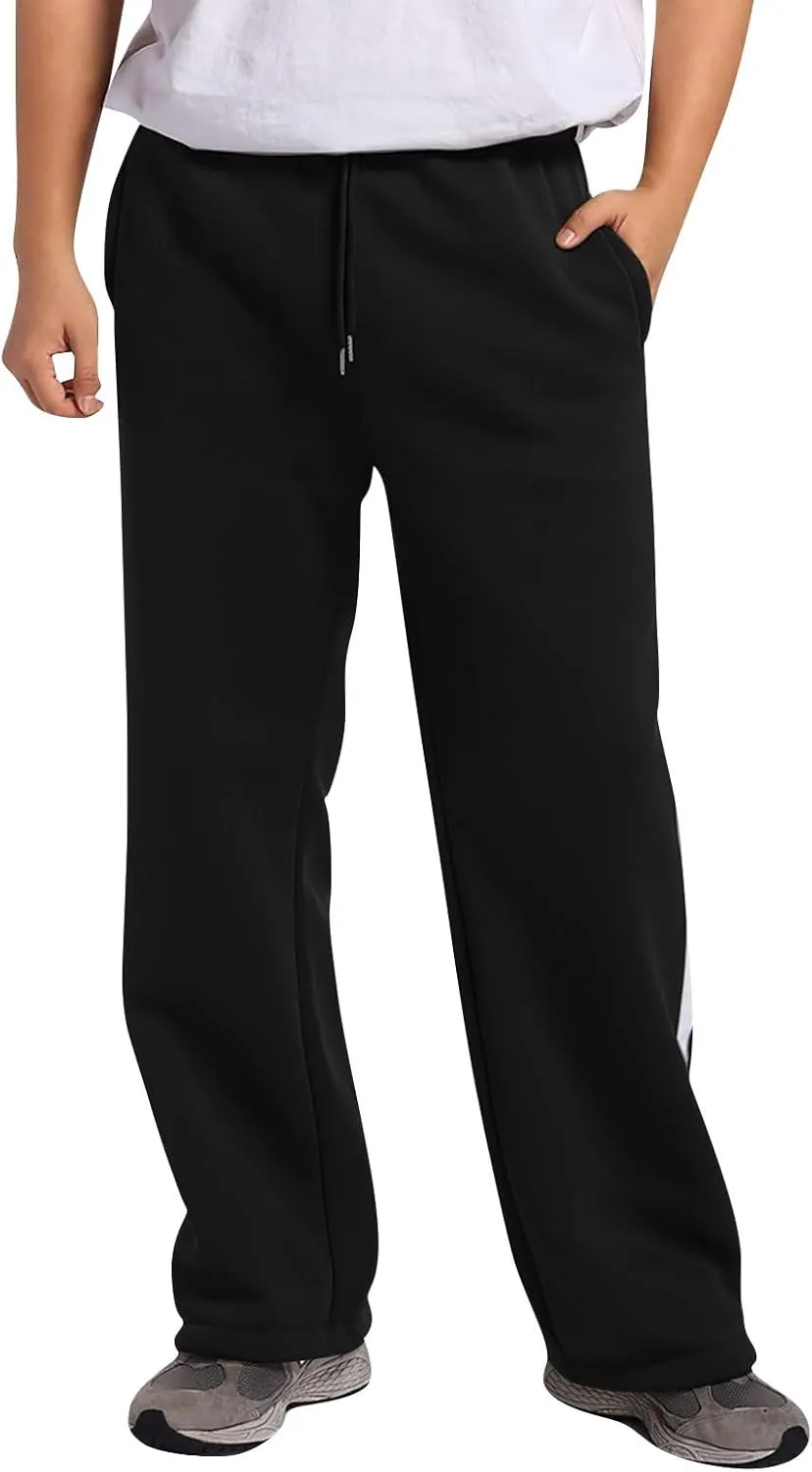 Baggy Sweatpants Men Heavyweight Side Stripe Fleece Sweat Pants Drawstring Elastic Waist Casual Workout Joggers Pockets