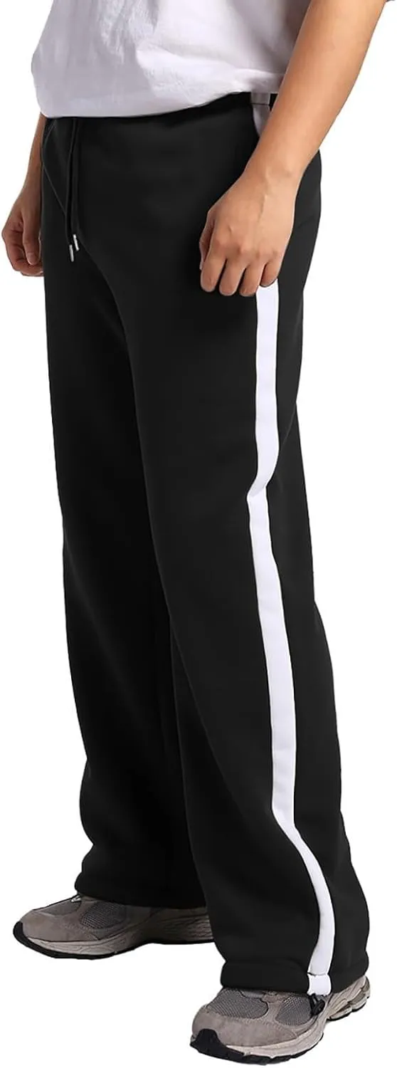 Baggy Sweatpants Men Heavyweight Side Stripe Fleece Sweat Pants Drawstring Elastic Waist Casual Workout Joggers Pockets