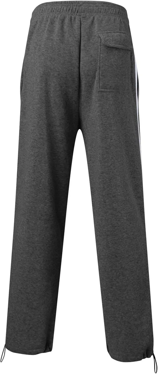 Baggy Sweatpants Men Heavyweight Side Stripe Fleece Sweat Pants Drawstring Elastic Waist Casual Workout Joggers Pockets