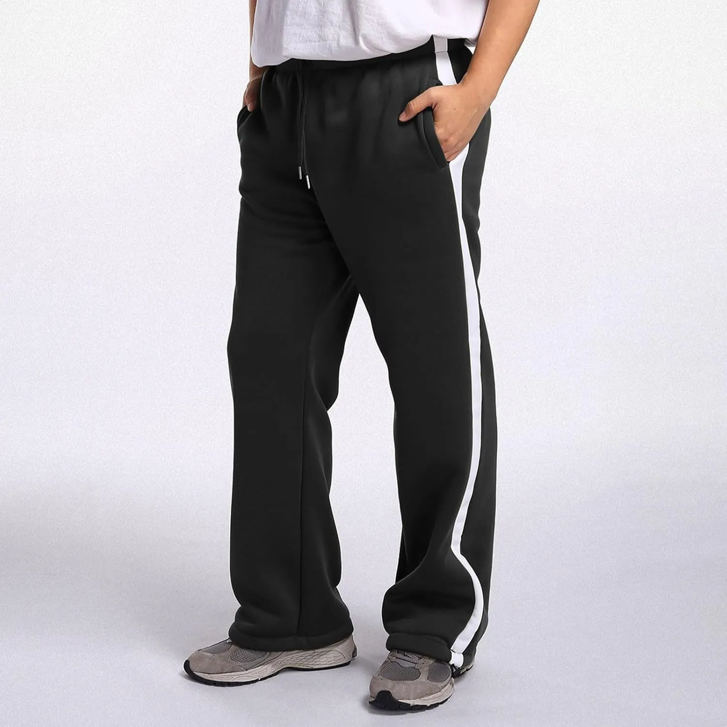 Baggy Sweatpants Men Heavyweight Side Stripe Fleece Sweat Pants Drawstring Elastic Waist Casual Workout Joggers Pockets
