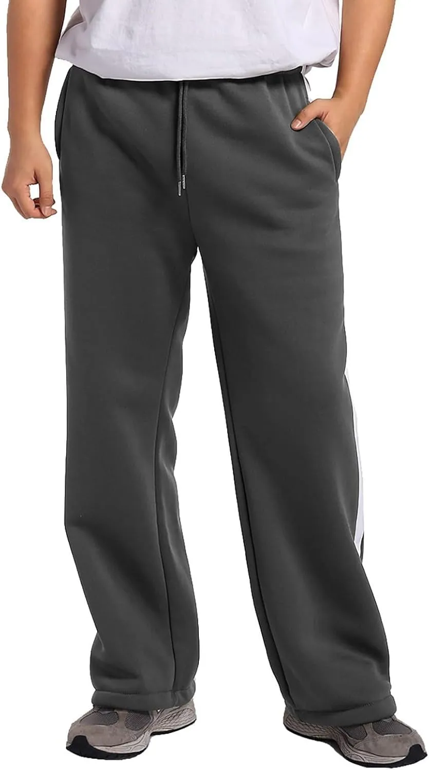 Baggy Sweatpants Men Heavyweight Side Stripe Fleece Sweat Pants Drawstring Elastic Waist Casual Workout Joggers Pockets