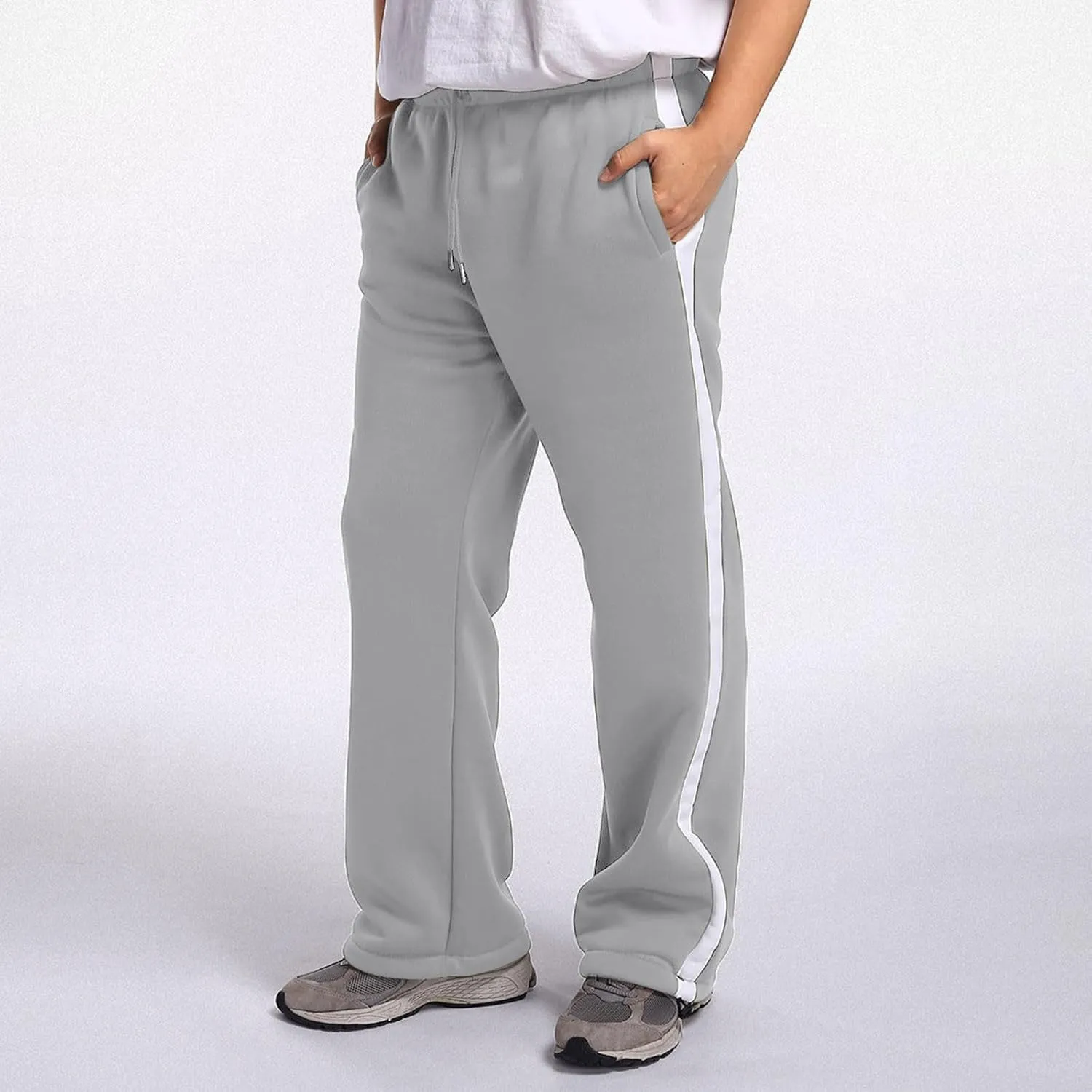 Baggy Sweatpants Men Heavyweight Side Stripe Fleece Sweat Pants Drawstring Elastic Waist Casual Workout Joggers Pockets