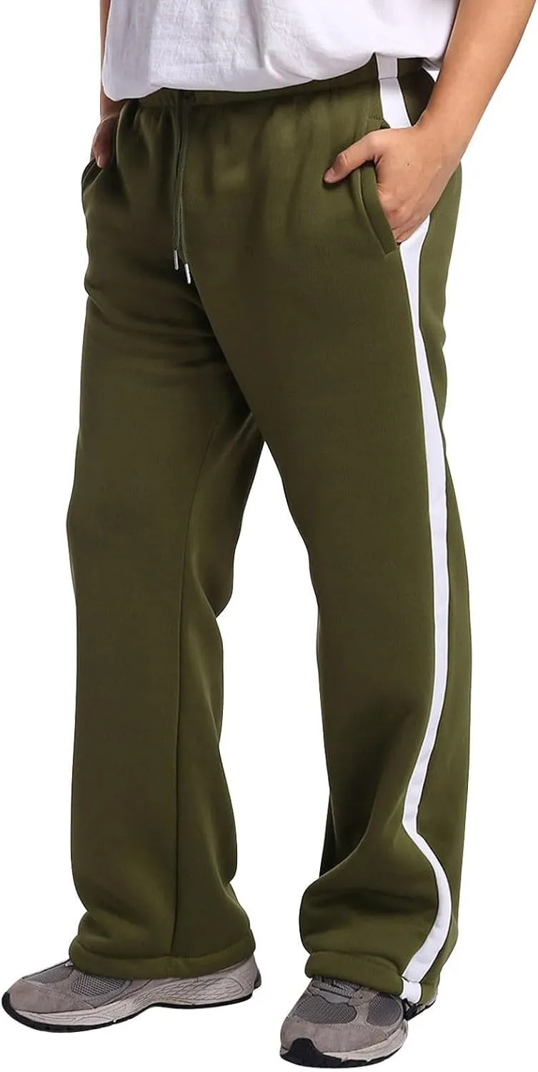 Baggy Sweatpants Men Heavyweight Side Stripe Fleece Sweat Pants Drawstring Elastic Waist Casual Workout Joggers Pockets